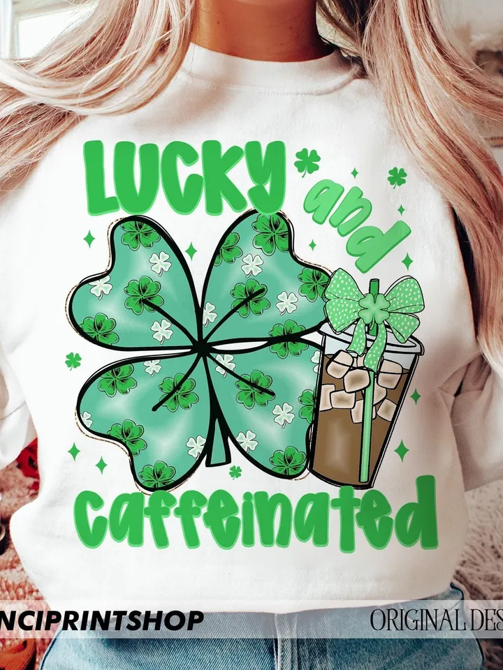 To Be Lucky & Caffeinated PNG, St. Patrick's coffee PNG, St. Patrick's Day png, Lucky Shamrock png, St Patrick's Coquette Bow png, Lucky png