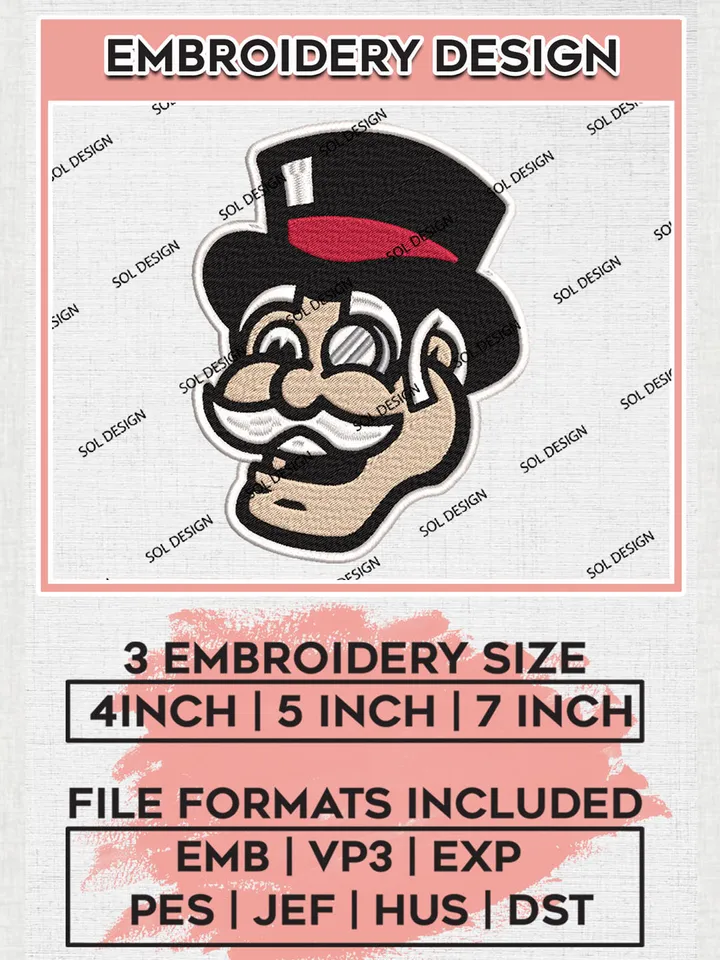 Austin Peay Governors College Football Team Head Mascot Logo embroidery designs, NCAA Austin Peay Governors Logo Machine embroidery designs, NCAA Team Logo embroidery designs, NCAA Game Day Machine embroidery designs, Digital Download