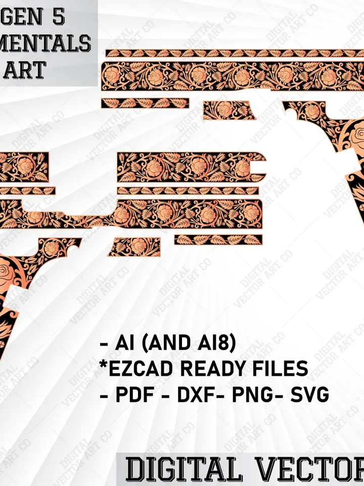 Glock 17 Gen 5 Rose Ornamental Vector Design