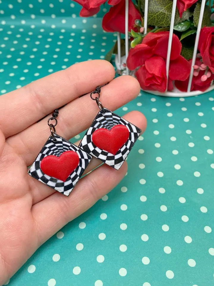 Bright handmade earrings. Handmade jewelry. Author's design. Earrings with bright hearts.
