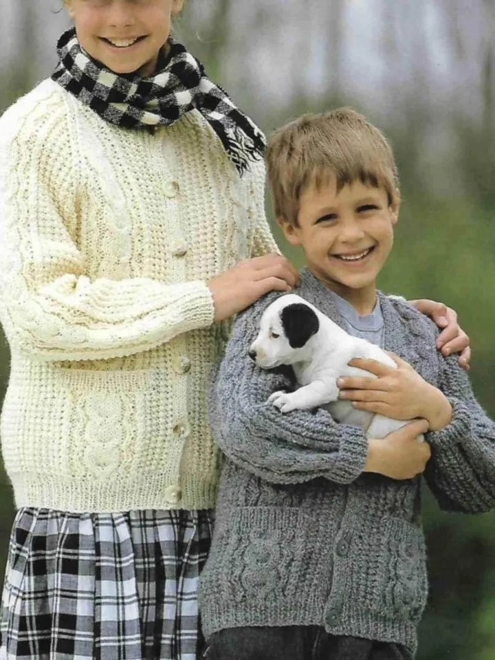 Children cardigan knitting pattern, aran cardigan girl boy, knitting pattern for child 24-32 inc