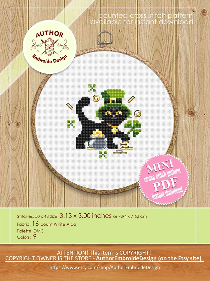 Set Black cat cross stitch pattern PDF download Cat holiday cards cross stitch chart, Small cat pattern digital PDF, Cat lover gift #T39