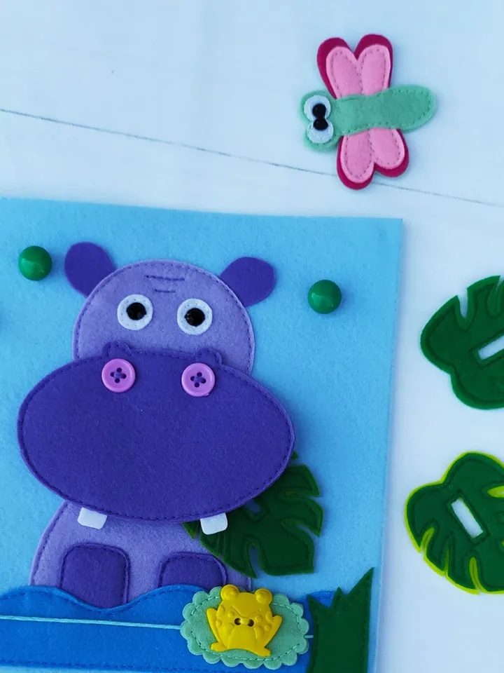 Hippo & Frog Quiet book Pattern pdf , Felt book pattern svg, Soft sensory book template, Busy book sewing ideas for kids 2, 3, 4 year old