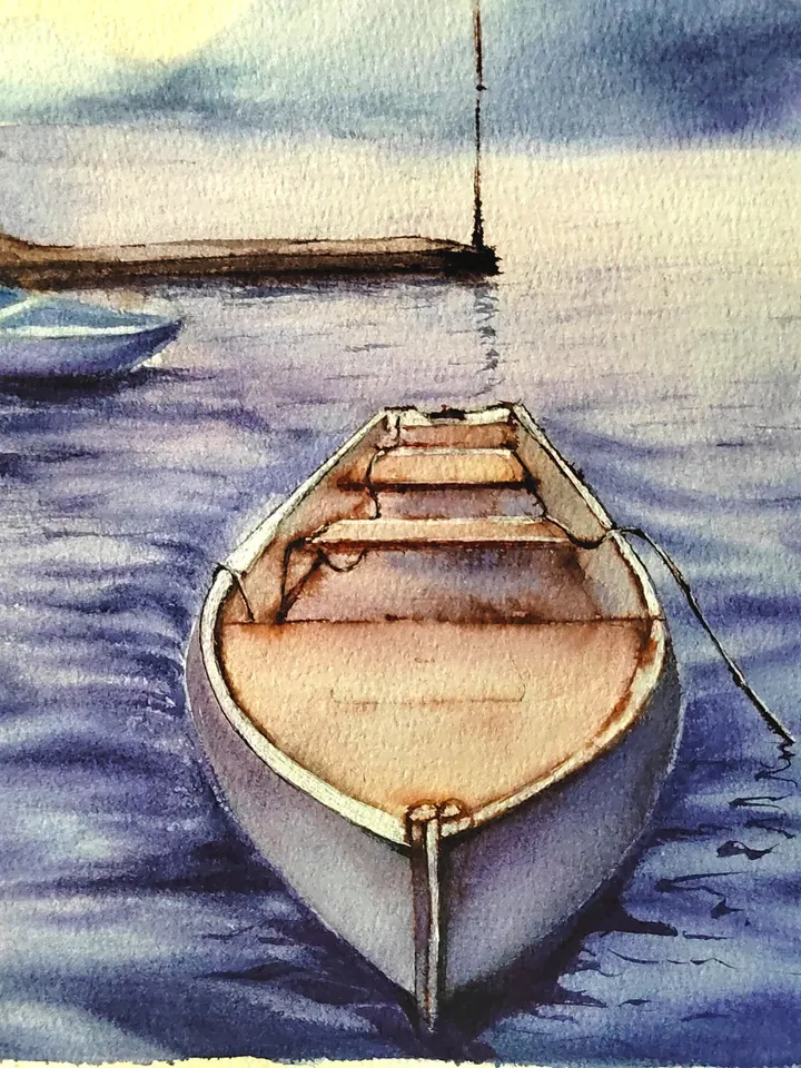 Original Watercolor Painting Water Landscape Art Boats on the Sea Artwork Boats Picture 30x40 cm by SoftWaves