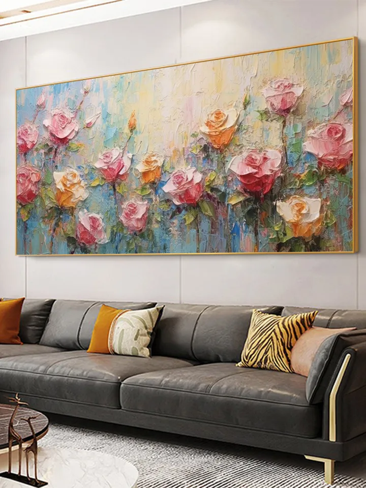 Original Roses Oil Painting On Canvas, Abstract Flowers Painting, Large Wall Art, Pink Roses Decor, Custom Painting,Living room Wall Decor