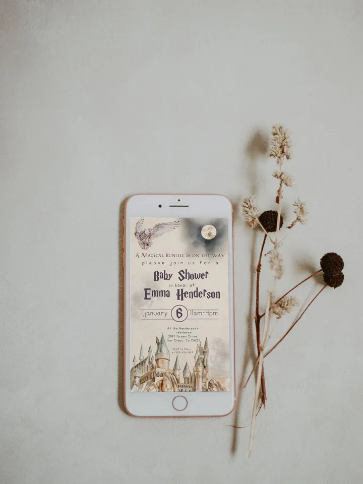 Wizard Baby Shower Digital Invite; Magic School Baby Schower mobile Invite template; Magical Digital Baby Shower Invite; Baby shower canva