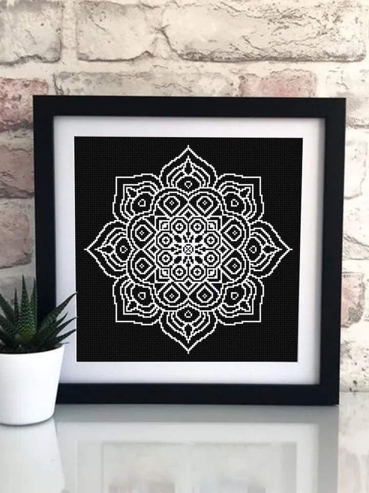 Easy mandala cross stitch pattern download PDF Modern mandala pattern digital PDF, Monochrome cross stitch chart Simple beginner stitch #M33
