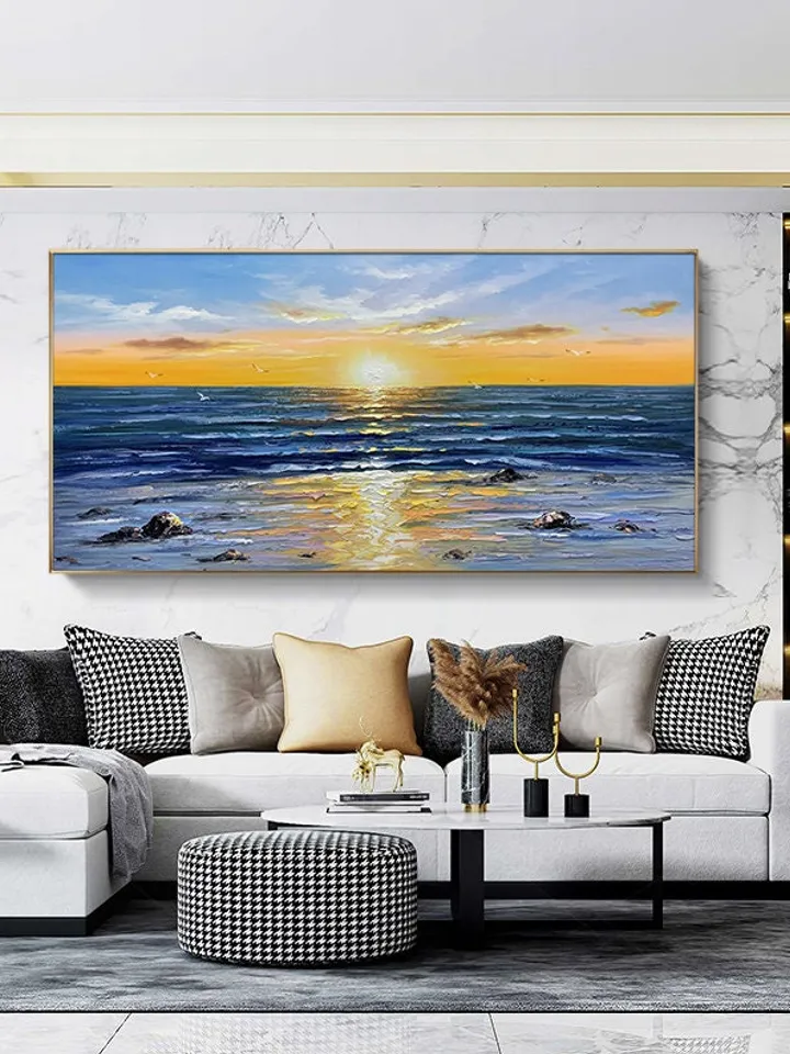 Seascape oil painting, Sunrise painting, Sea painting, Extra large oil painting, Sky oil painting, Canvas art, Art decoration, Bedroom art