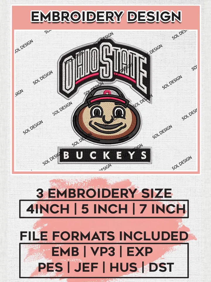NCAA Ohio State Buckeyes Team Logo Machine Embroidery Design, NCAA Ohio State Buckeyes Team Design Design files, NCAA Team Embroidery Designs, NCAA Machine Embroidery Designs, Digital Download