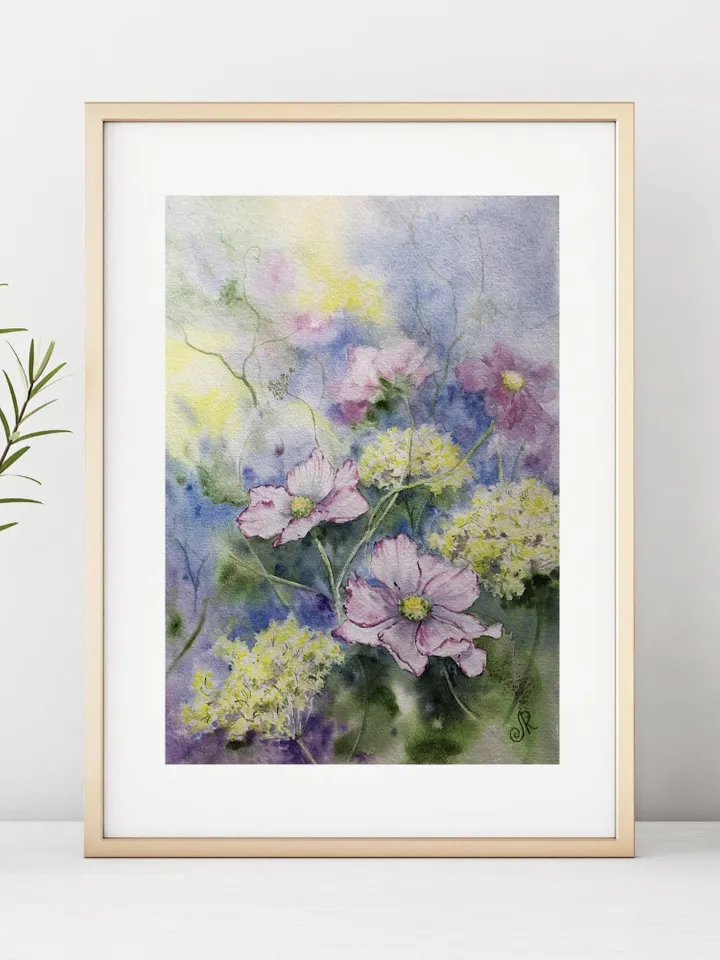 Flowers Original Painting Wildflowers Watercolor Floral Wall Art Meadow Painting