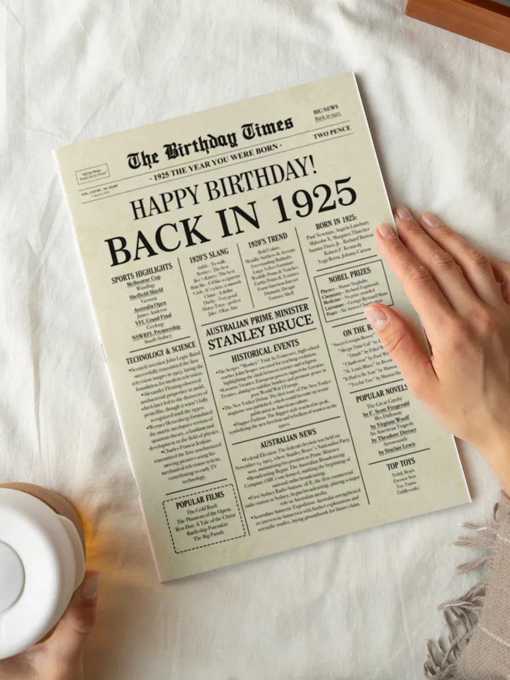 1925 AUSTRALIA, 100th birthday newspaper poster Australian, 1925 birthday poster INSTANT DOWNLOAD, 100 years ago back in 1925 print to Aussie