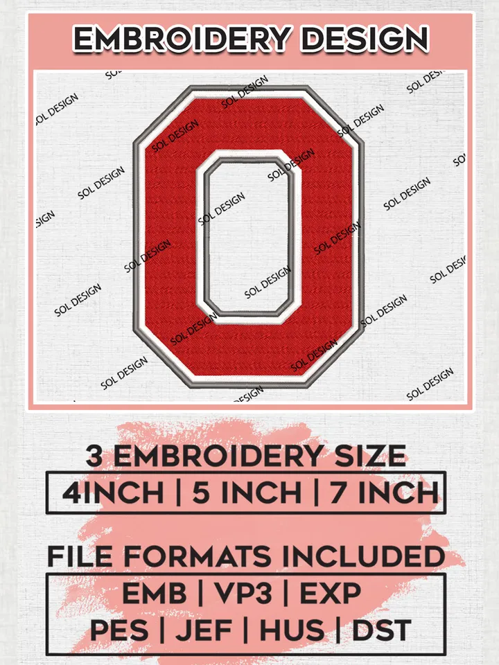 NCAA Ohio State Buckeyes Team Logo Embroidery Design Files, NCAA Ohio State Buckeyes Machine Embroidery, NCAA Teams, 3 sizes, NCAA Machine embroidery designs, Digital Download