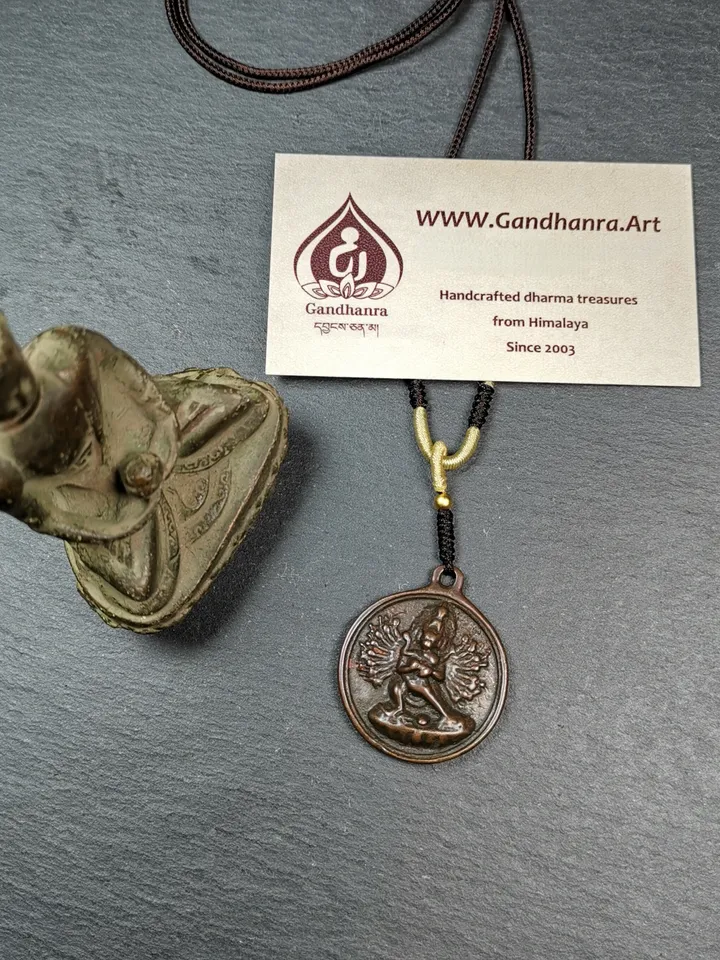 Gandhanra Antique Tibetan Thokcha Amulet,Chakrasamvara with Vajravarahi Badge, Buddhist Protector Deity Pendant,1.3&quot;
