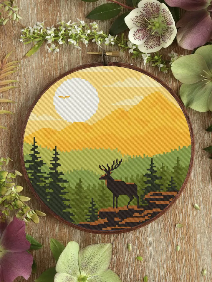 Nature cross stitch pattern download PDF Mountain landscape cross stitch National park digital PDF Forest xstitch chart DIY Home decor #L9