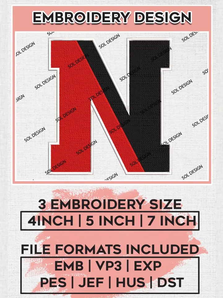 Northeastern Huskies Logo Machine Embroidery Design, NCAA Northeastern Huskies Embroidery Designs, NCAA Team Embroidery Designs, NCAA Machine Embroidery Designs, Digital Download