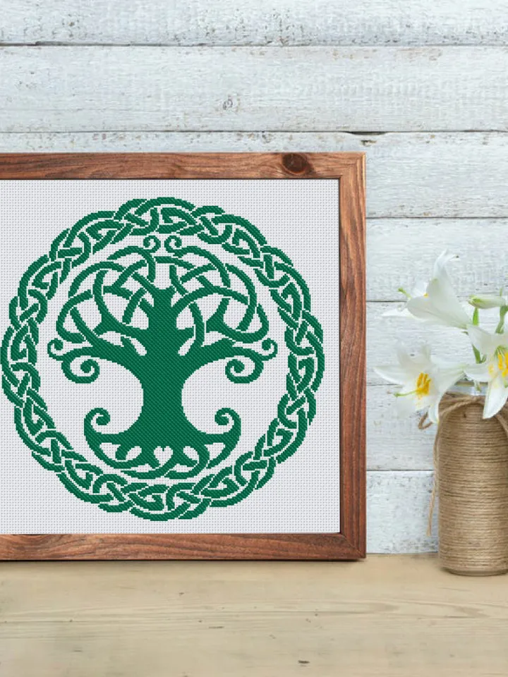 Celtic tree of life cross stitch pattern download PDF Modern celtic knot cross stitch Tree embroidery PDF Mandala cross stitch chart #M66