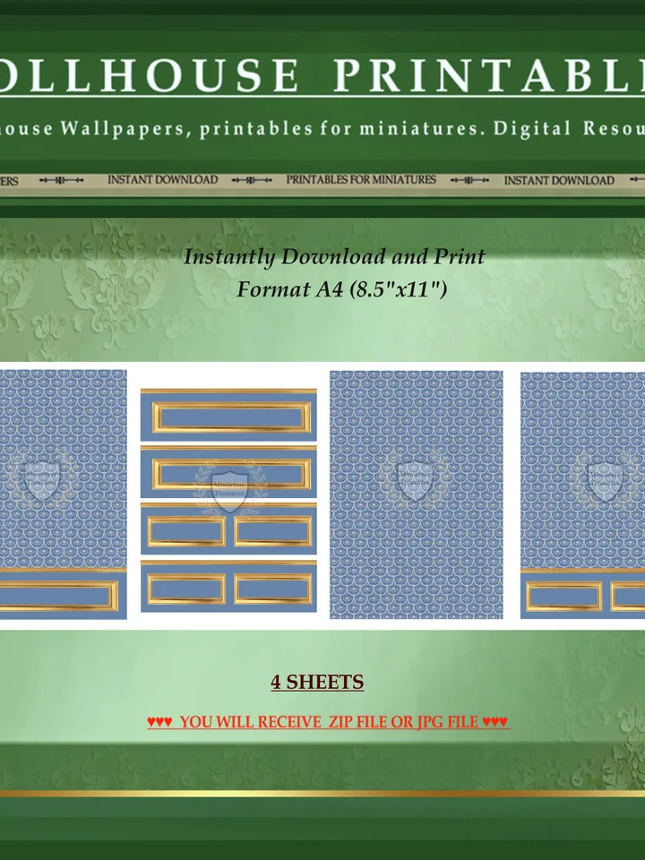 Wallpapers- Set 3 | Printables for Dollhouses and Unique Miniature Projects | Digital Downloads | in Scale 1/12th