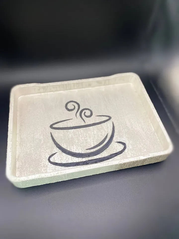 Square decorative tray made of plaster