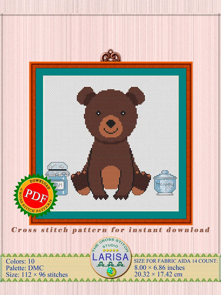 Bear Cross Stitch Pattern | Adorable Bear Cub Stitch Pattern