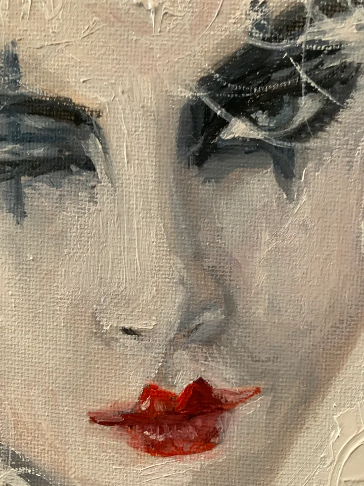 Original Oil Painting Mysterious Clown Woman Portrait 8x8 inches
