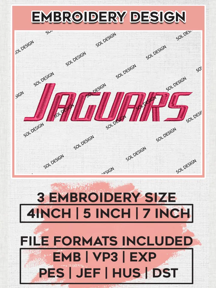 NCAA Jaguars Team Word Logo Embroidery Design Files, NCAA South Alabama Jaguars Machine Embroidery, NCAA Teams, 3 sizes, NCAA Machine embroidery designs, Digital Download