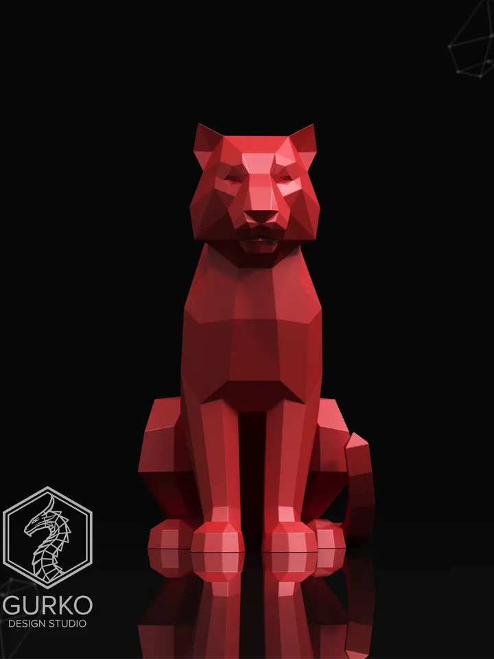 Sitting Tiger Metal Papercraft, Cat, DXF, PDF, Digital Template Download, Gurko, Pepakura, Welding Low Poly 3D Origami, DIY Metal Sculpture