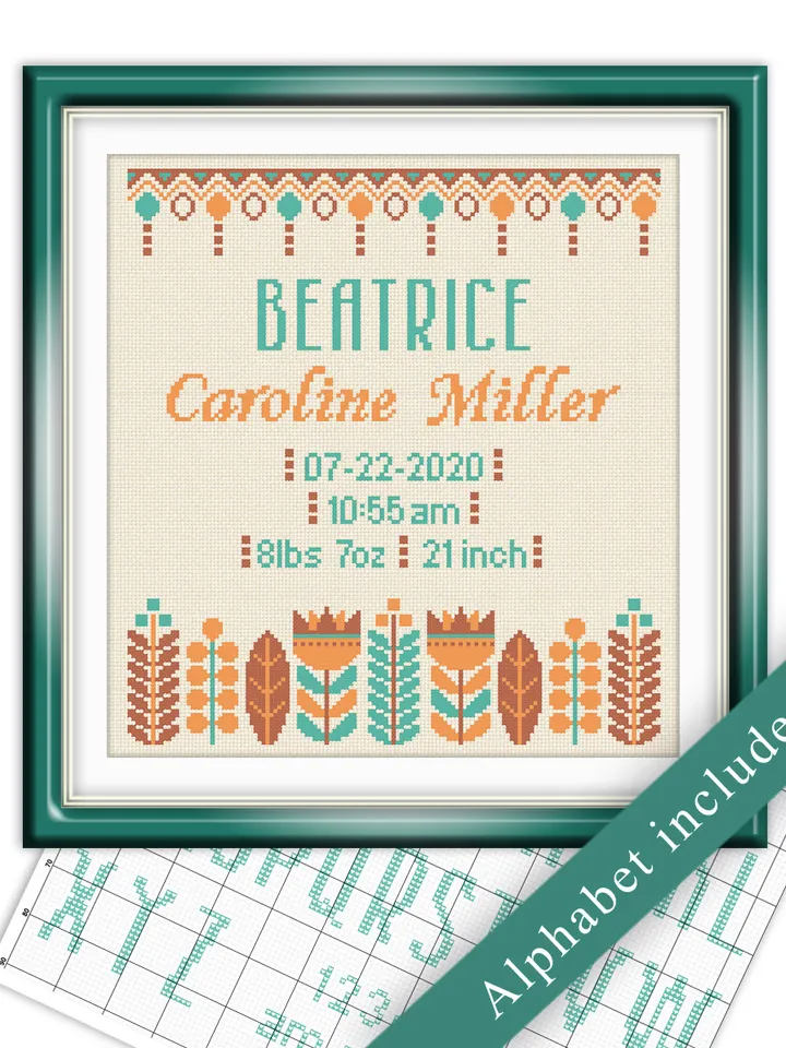 Anniversary cross stitch. Birthday cross stitch pattern. Boho Cross Stitch. Border cross stitch.