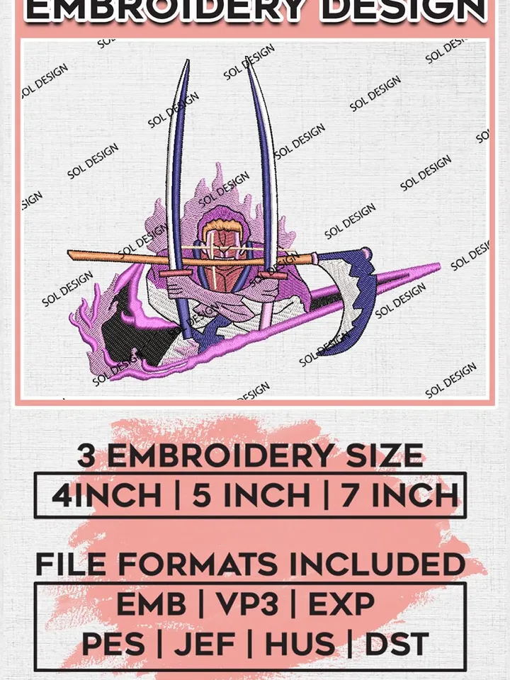 NIKE Zoro Embroidery Design File, One Piece Anime Embroidery Design, Machine Embroidery Design File, Instant Download EMB_ANIME_171