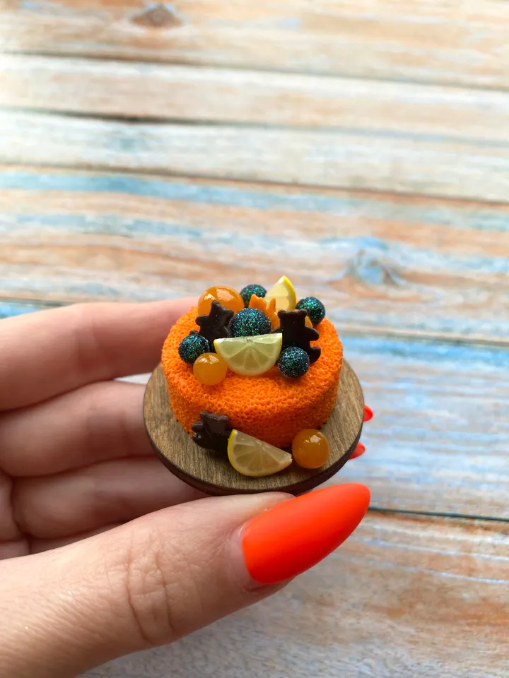Miniature Halloween Cake with Polymer Clay for Dollhouse Souvenir