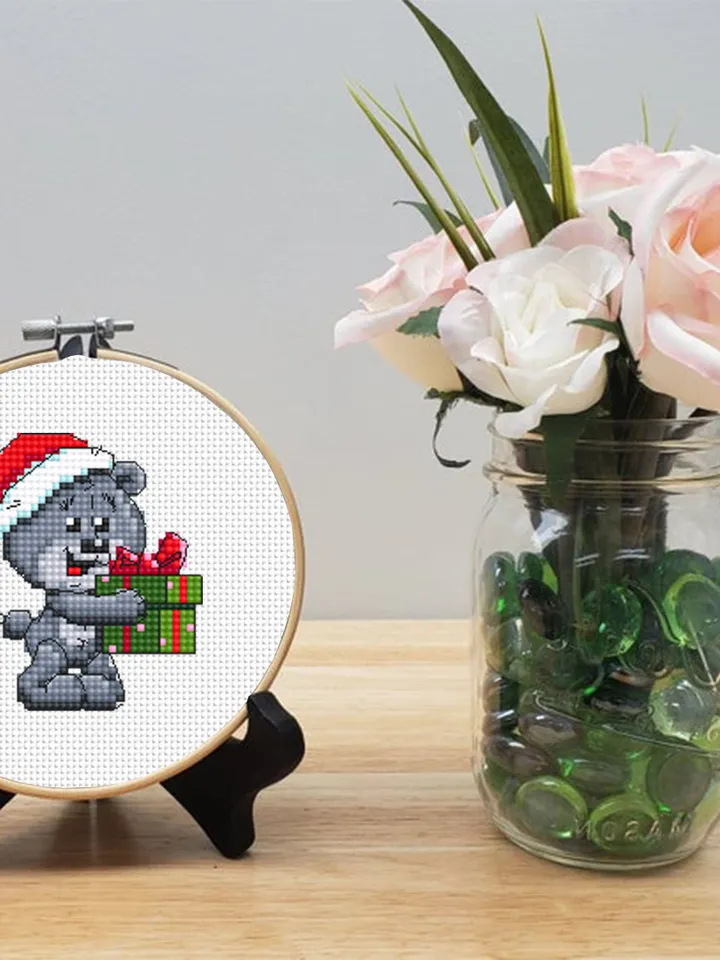 Small bear cross stitch pattern PDF, Christmas pattern digital download PDF, Cute bear cross stitch chart, DIY Christmas decoration #N55