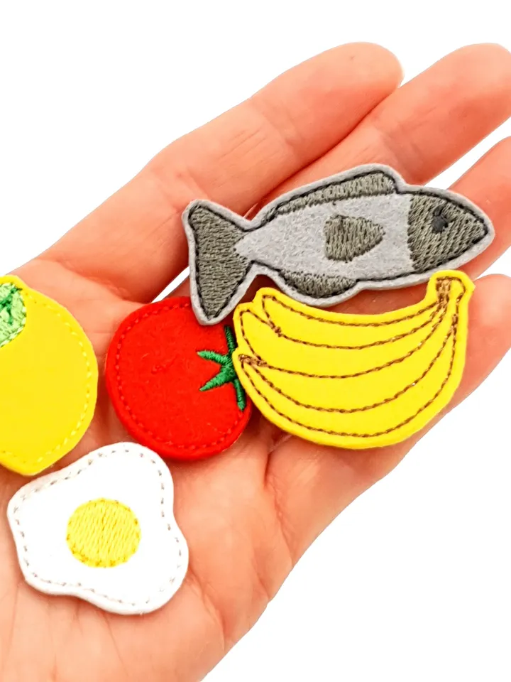 ITH Felt Play Food Embroidery Design Set, Miniature Kitchen Toy Fruit Fish Meat Pattern, 4x4 Hoop Digital File