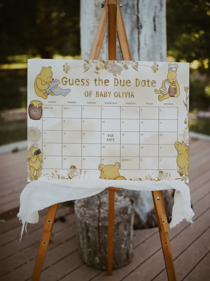 Winnie the Pooh Due Date Calendar Game Baby's Birthday Date Game; Winnie the Pooh  Baby Shower; Guess the Due Date Calendar printable; pooh1