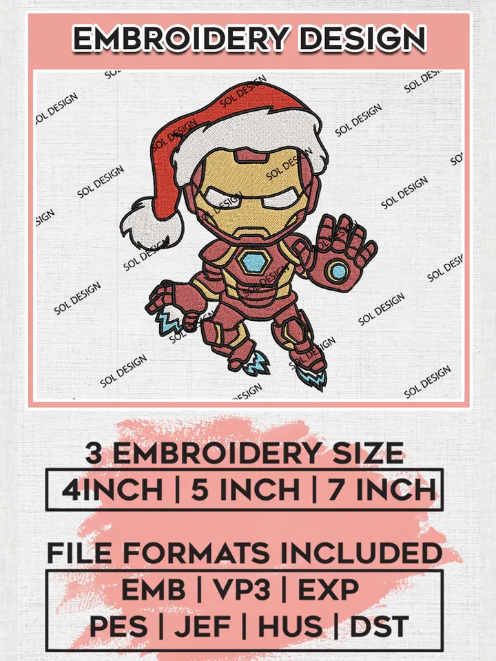 Santa Claus Ironman Merry Christmas Embroidery Design Files, Marvel Christmas Machine Embroidery, Superhero Embroidery, 3 sizes, Cute Christmas Machine embroidery designs, Digital Download