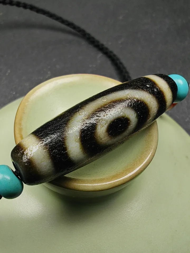 Gandhanra Antique Tibetan Dzi Bead Necklace,2 Eyes Heaven & Earth Dzi Amulet,36 x 11mm,40 Years Old