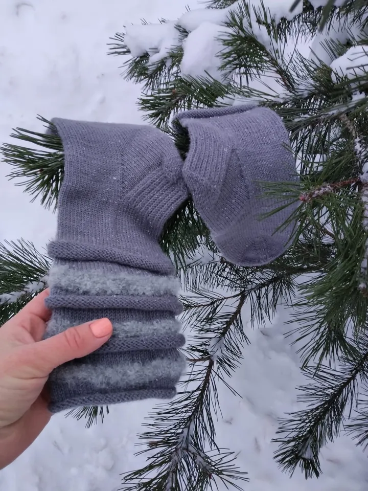Knitted socks women's, marengo with frills handmade