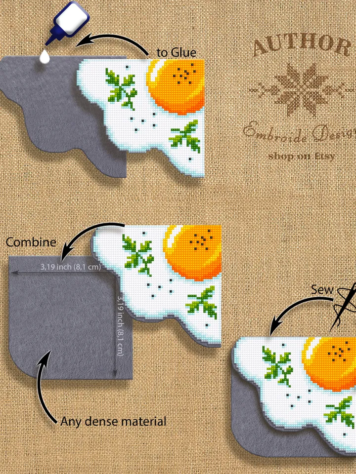 Corner bookmark cross stitch pattern PDF download Fried egg cross stitch chart, Food bookmark digital PDF, Funny bookmark for beginner #B240