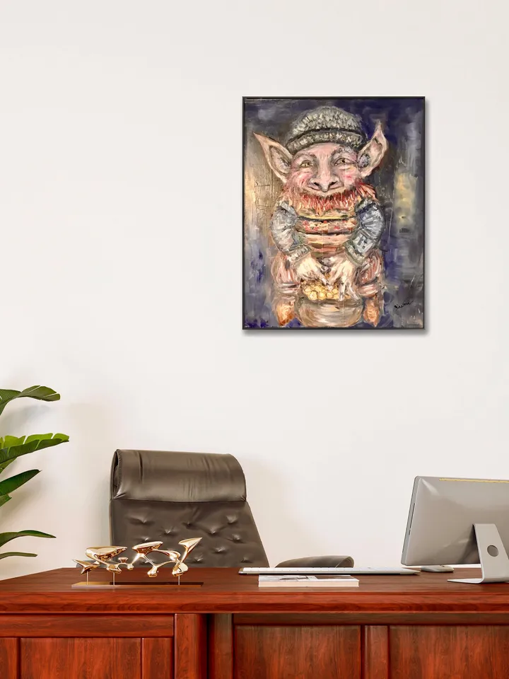 Leprechaun with a pot of gold,original oil painting on stretched canvas,home decoration,gift.