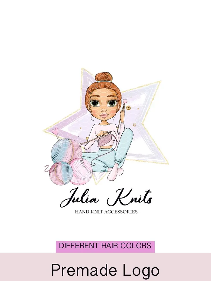 Wonderful Knitting Premade Logo Design, Small Business Logo, Yarn Logo, Logo with Wool, Cute Logo, Cartoon Logo, Crafter Handmade Logo