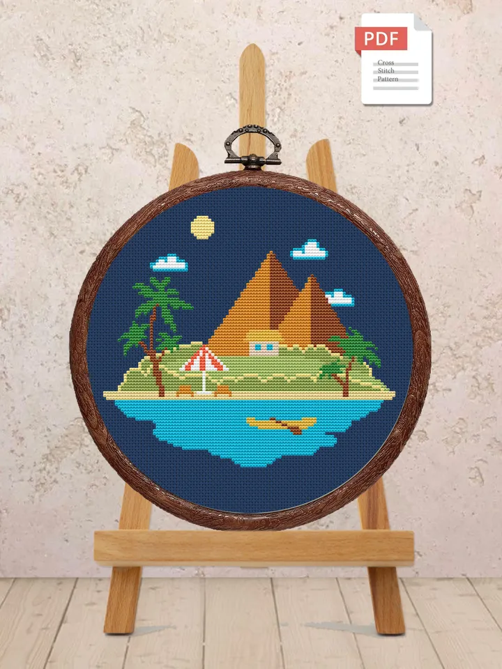 Mountain Landscape Cross Stitch Pattern, Island Cross Stitch, Embroidery Travel, Travel Cross Stitch Pattern, Modern Cross Stitch #trl004