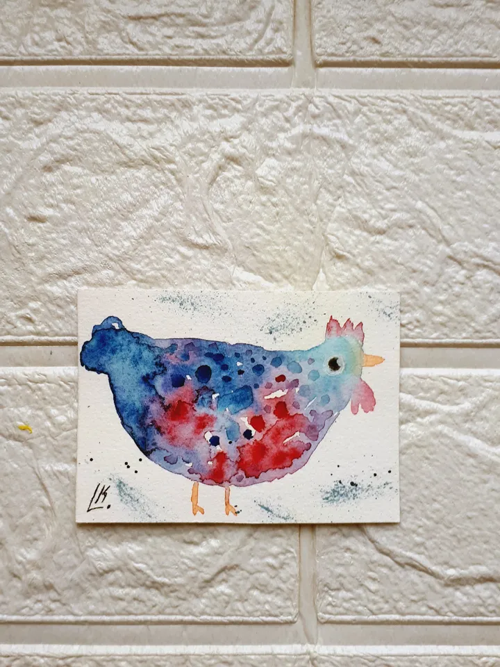 ACEO Original Chicken Painting Farmhouse Animals Miniature Art Collectible