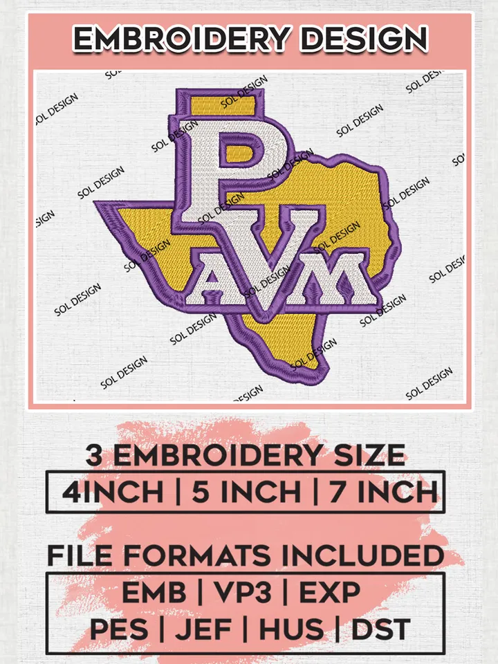 Prairie View A&M Panthers Embroidery Designs, NCAA Logo Machine Embroidery Files, NCAA Prairie View A&M Panthers Logo, NCAA Embroidery Designs, Machine Embroidery Designs, Digital Download
