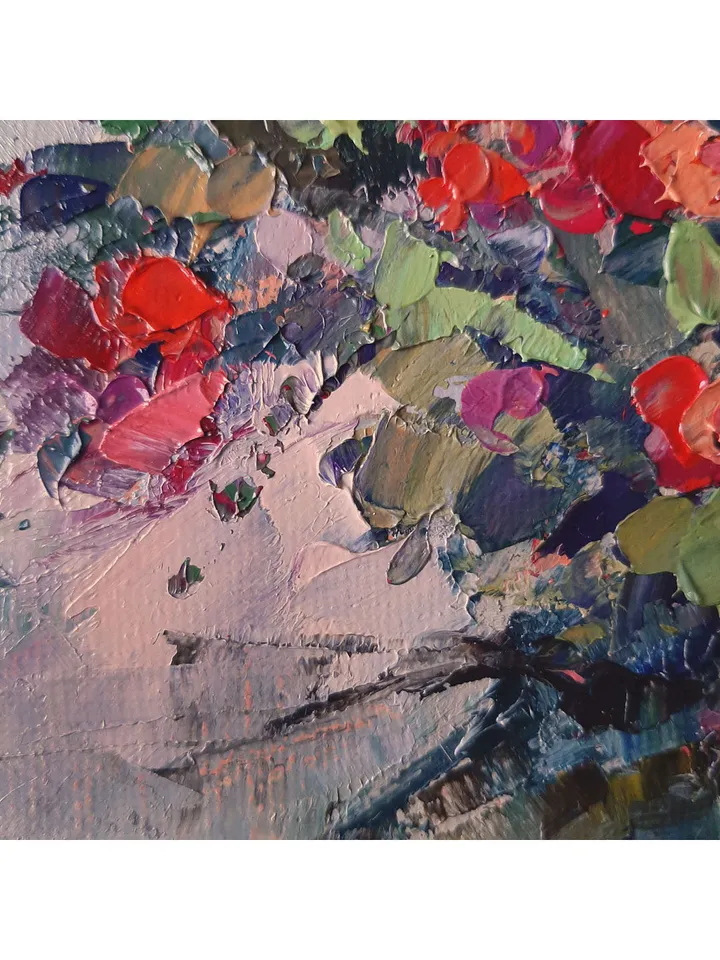 Red Flowers PAINTING 7,1x9,4" ORIGINAL Artwork Flower Art Signed by artist Marina Chuchko Impressionist Oil Painting