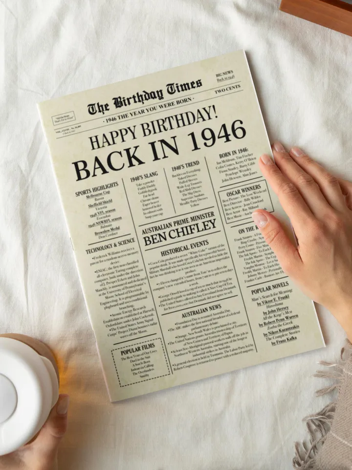 79th birthday newspaper poster printable gift born in 1946 fun facts digital sign back in 1946 australia birthday decor instant download