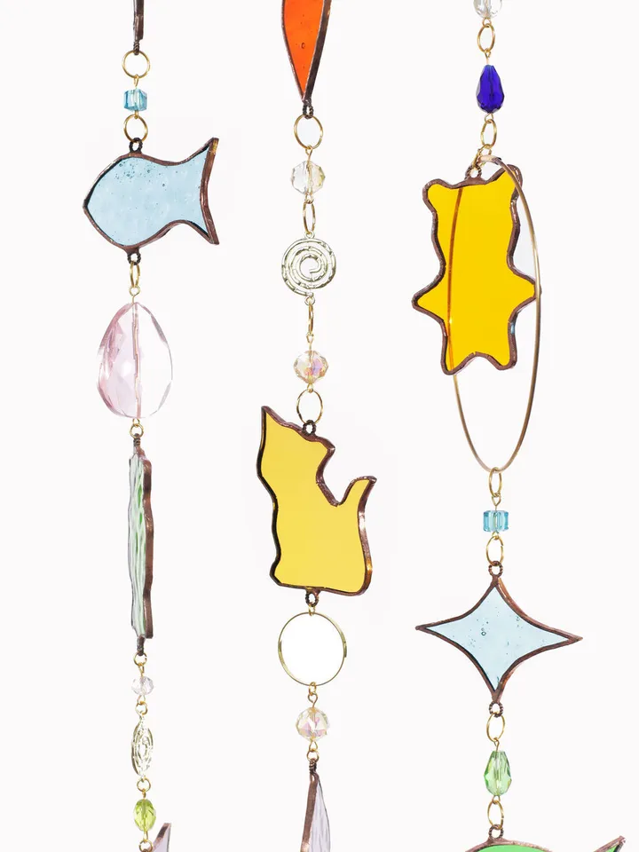 Garlands. Children's. Bells. Stars, Childhood Garland, Glass Bell Garland, Star Garland, Stained Glass Garland, Whimsical Glass Decorations, Holiday Garland with Bells and Stars