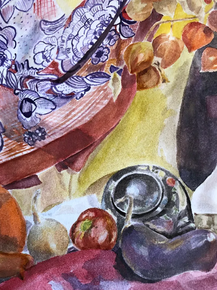 Original Watercolor painting still life with harvest vegetables wall art 11.6 x 16.4'' inches