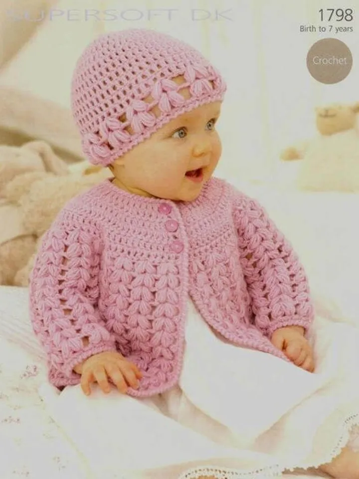 Baby cardigan crochet pattern, hat baby crochet pattern 0 months- 7 years