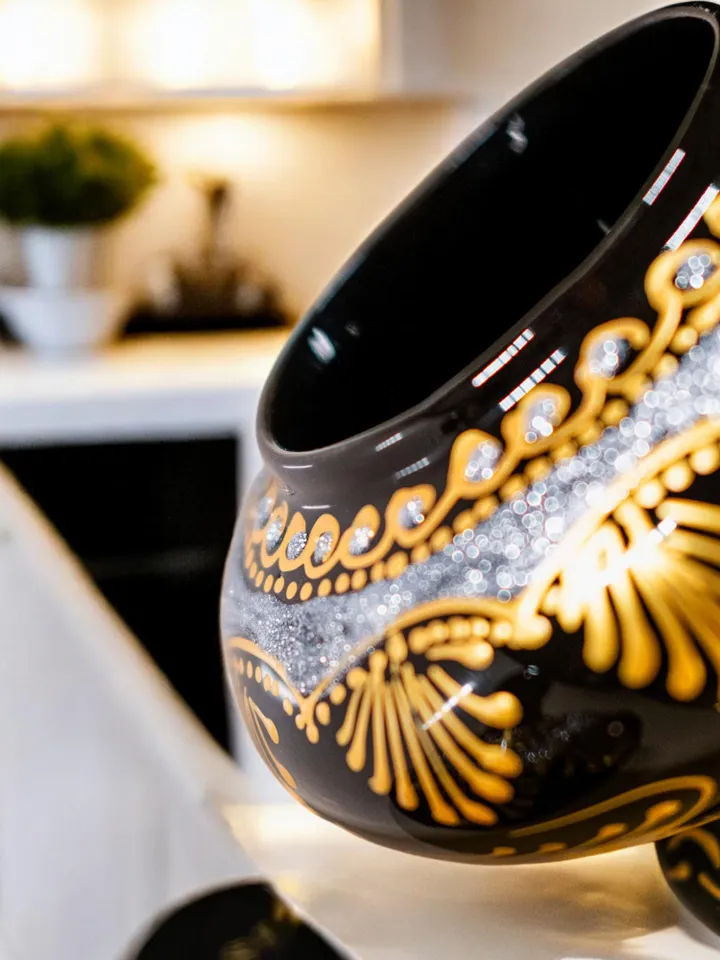 Hand-Painted Gold Accent Sugar Bowl with Lid