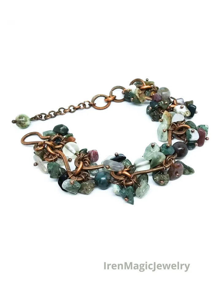 Copper Bracelet with Indian Agate Stones
