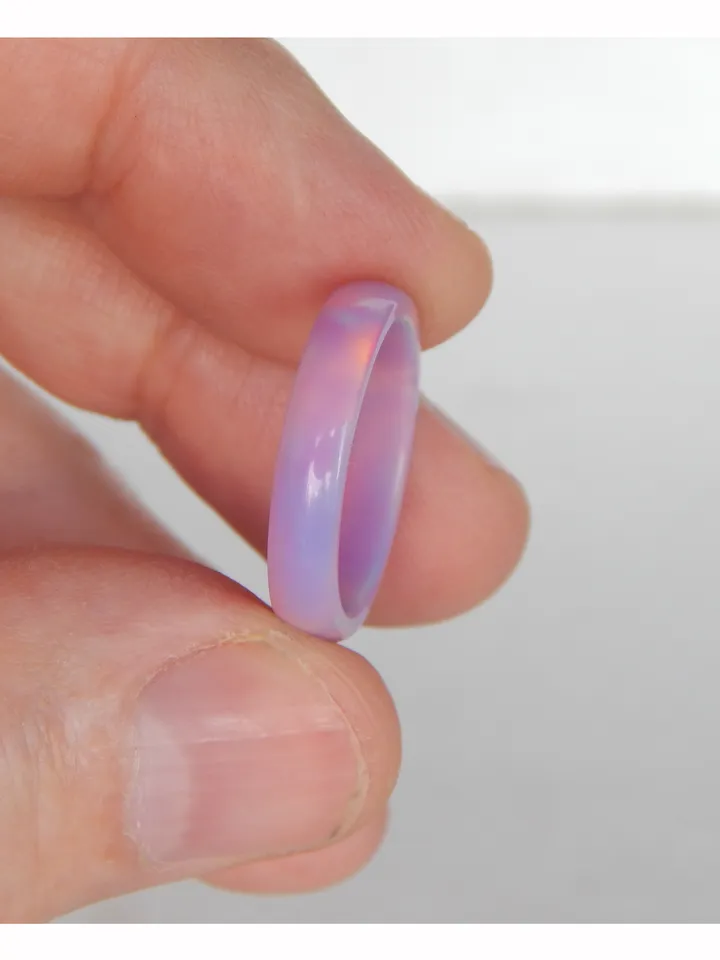 Very beautiful opal ring lavender color. Solid opal band. Synthetic opal ring.