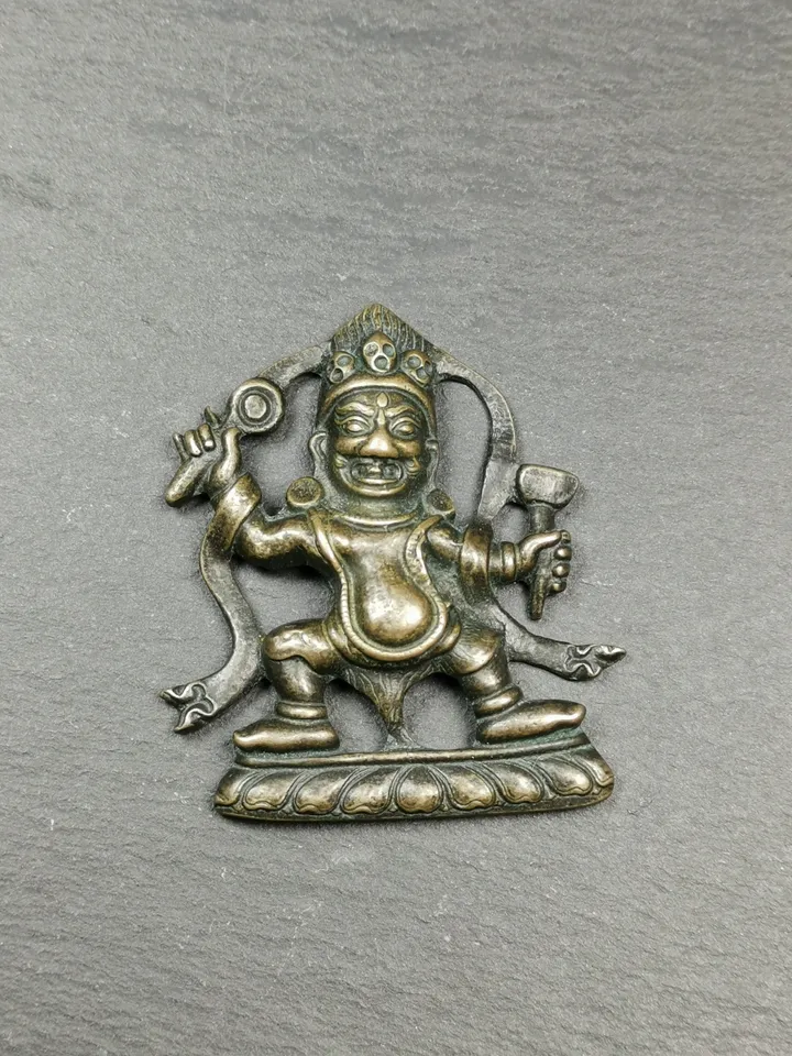 Gandhanra Vintage Tibetan Buddhist Statue,Panjaranata Mahakala Holding a Drum,2.2" × 1.8"